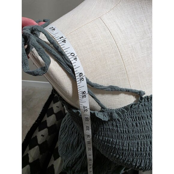 Aerie Green Smocked Midi Dress With Tie Straps & Button Front - Picture 3 of 8